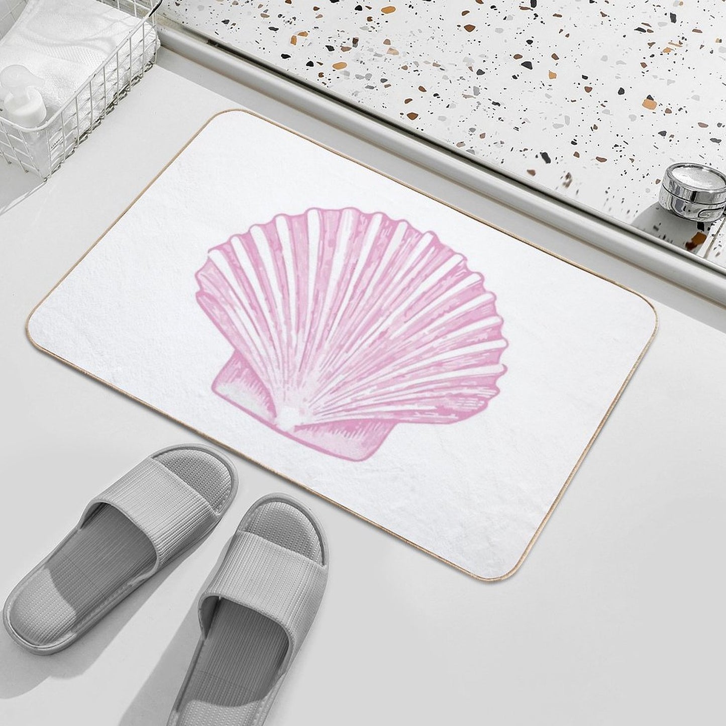 Pink Sea Scallop Shell Sketch  Toxin-Free Bath Mat