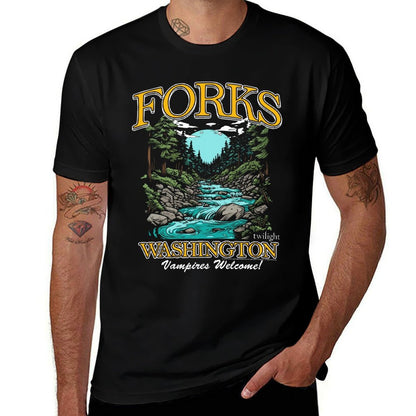 Twilight Forks Washington Vampires Welcome Sweatshirt  Ribbed Collar T-Shirt