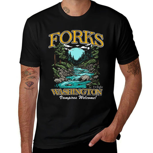 Twilight Forks Washington Vampires Welcome Sweatshirt  Ribbed Collar T-Shirt