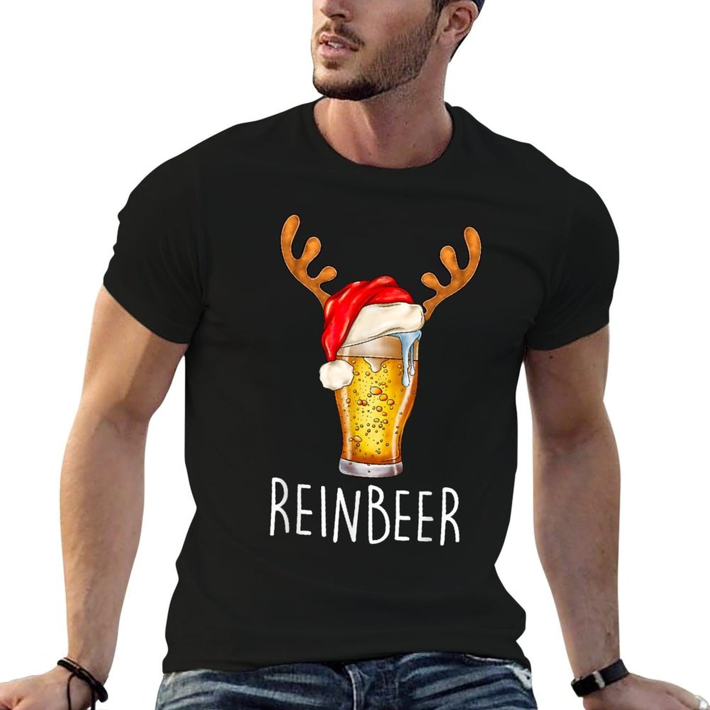 Winedeer Reinbeer Santa Hat Reindeer Couple Xmas Matching  Tagless Design T-Shirt
