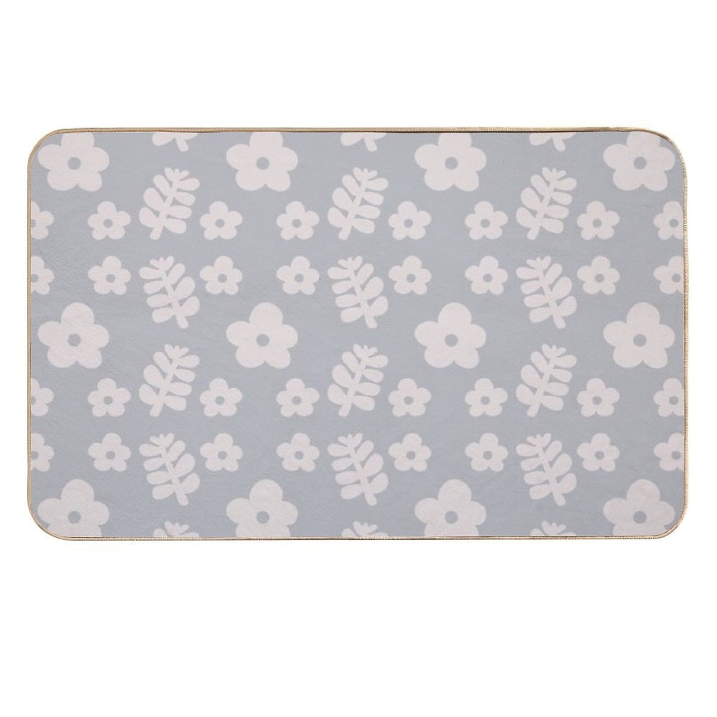 Mid Century Modern Flowers & Leaves, Cute Retro Pattern, Stone Blue  Rapid-Drying Bath Mat