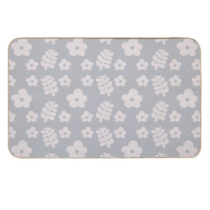 Mid Century Modern Flowers & Leaves, Cute Retro Pattern, Stone Blue  Rapid-Drying Bath Mat