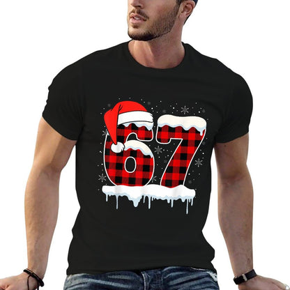 Funny Six Seven 67 Christmas Red Plaid Xmas Gen Alpha Boys  Vintage-inspired T-Shirt