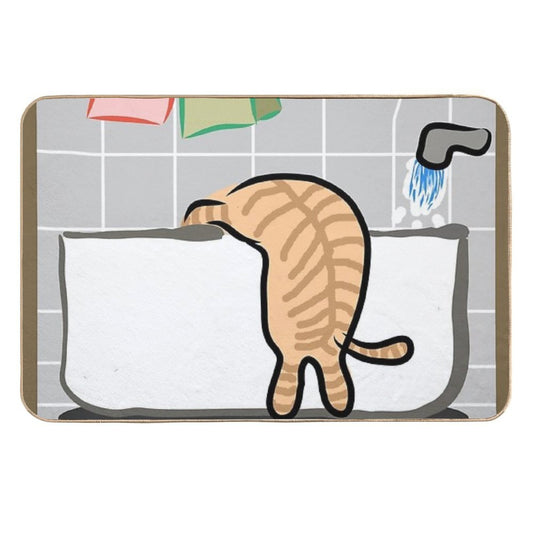 Ａ Cat That Sneaks to Drink Bath Water  Non-Slip Bath Mat