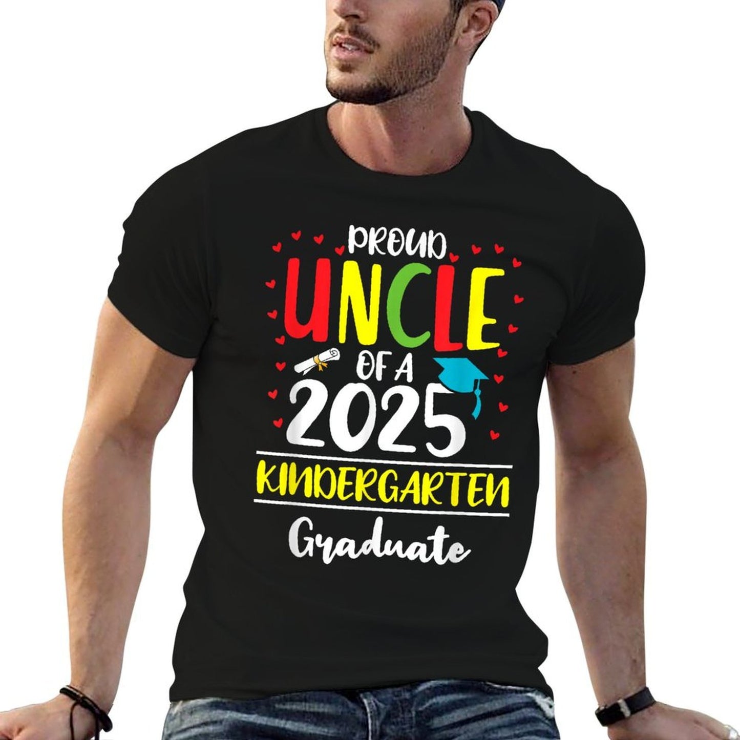 Funny Proud Uncle of A Class of 2025 Kindergarten Graduate  Polyester Blend T-Shirt