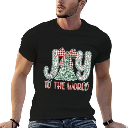 Joy to The World Jesus Christian Christmas Xmas Tree Holiday  Rolled Sleeves T-Shirt