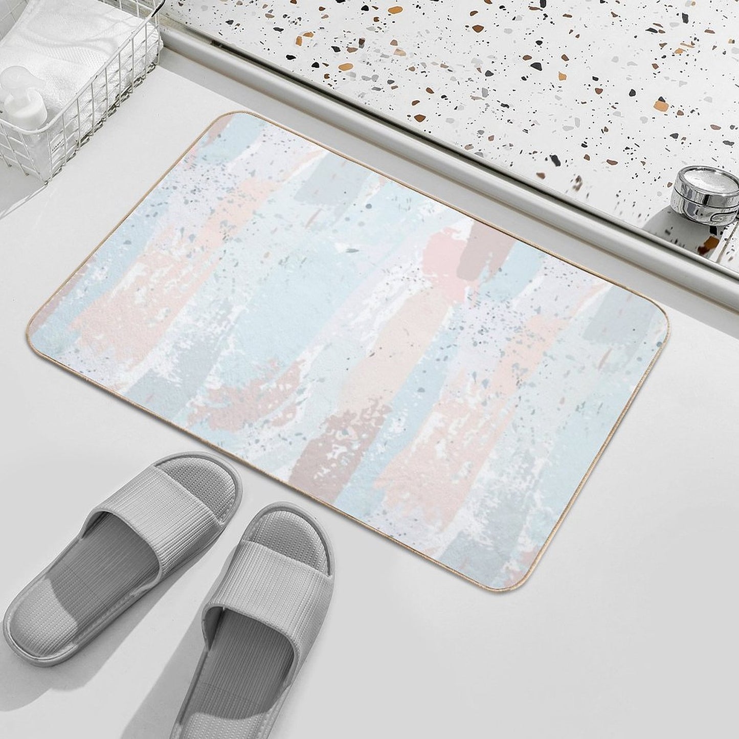 Seamless Pattern with Nude Pastel Colors Stripes. Hand Painted Brush Strokes.  Rapid-Drying Bath Mat