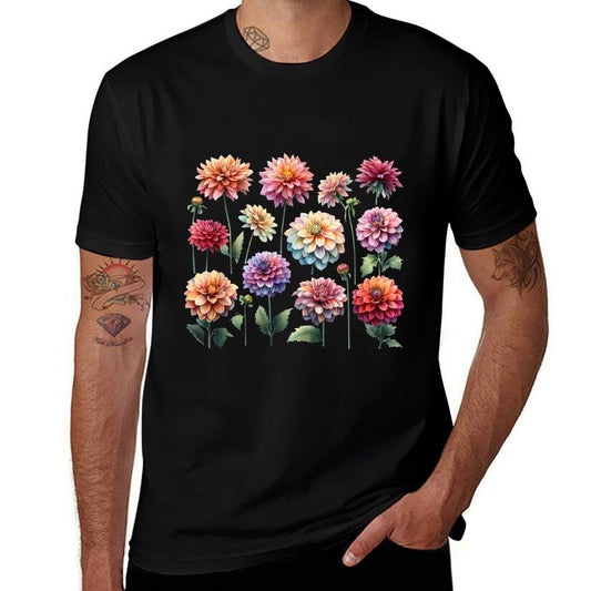 Vintage Retro Dahlia Flowers Delight Elegance in Bloom  Vintage-inspired T-Shirt