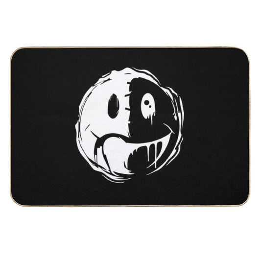 SmileySad Face – Emo Punk Split Mood Design  Absorbent Bath Mat
