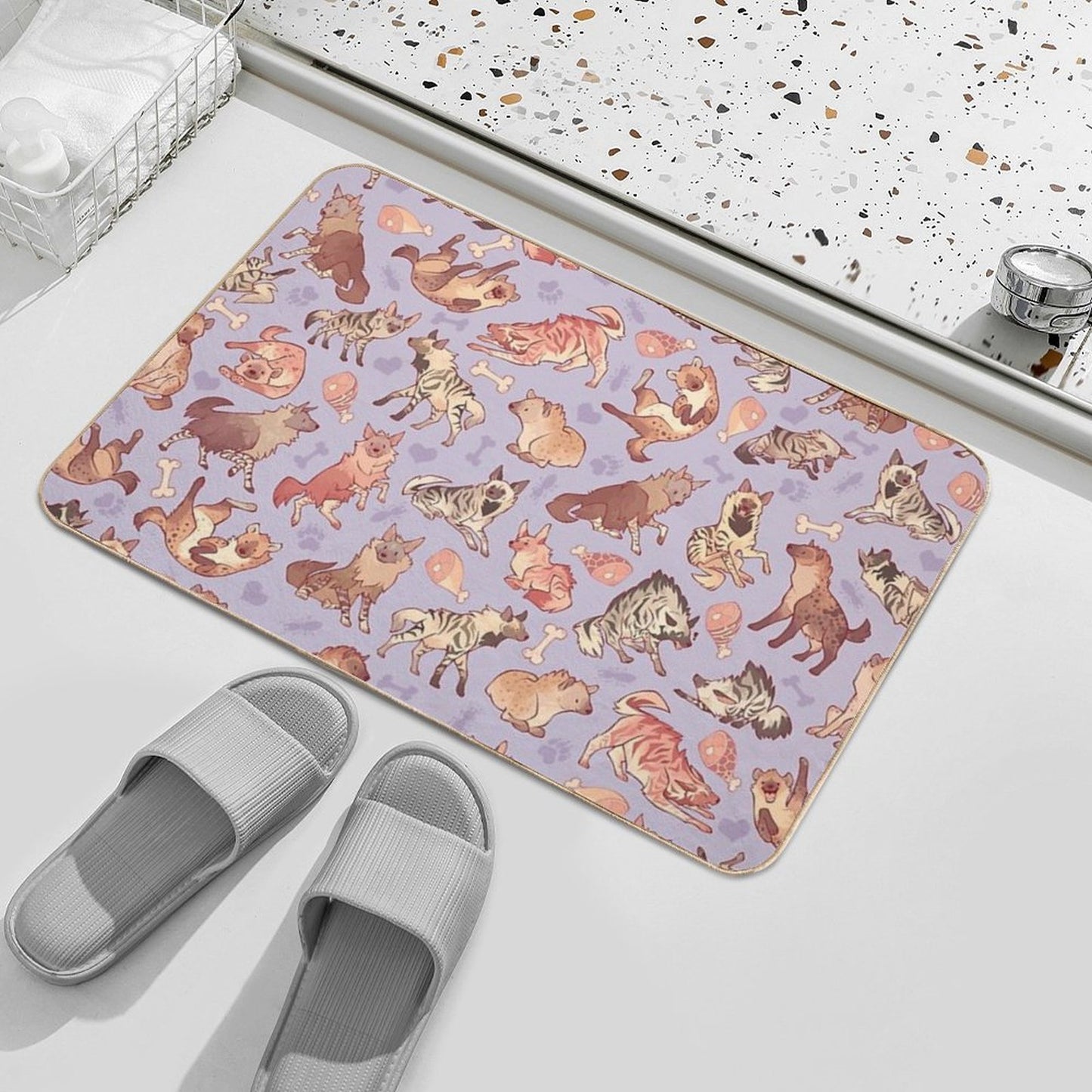 Hyenas in Lavender  Long-Lasting Bath Mat