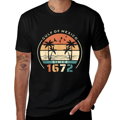 Gulf of Mexico Since 1672 Retro Vintage Beach  Oversized Silhouette T-Shirt