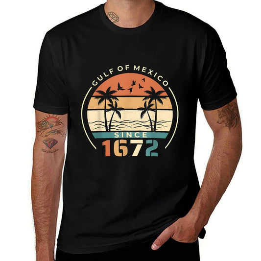Gulf of Mexico Since 1672 Retro Vintage Beach  Oversized Silhouette T-Shirt