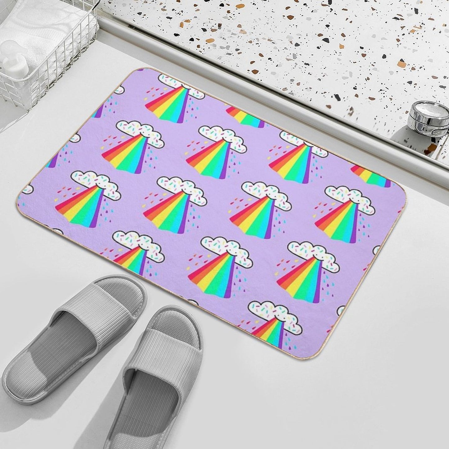 Rainbow Blast Cute Happy Rainbow  Easy Maintenance Bath Mat