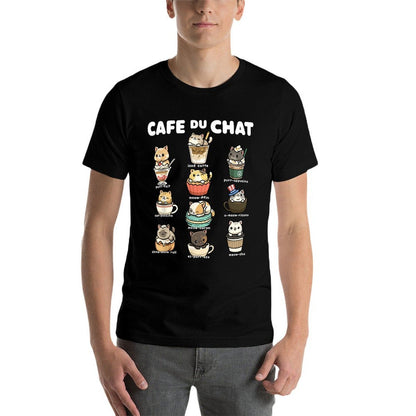 Cafe Du Chat Cute Coffee Cats Kawaii Pun  Stretchy T-Shirt
