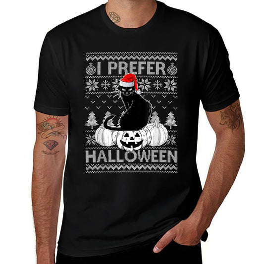 Funny I Prefer Halloween Black Cat Ugly Christmas Sweater  Tagless Design T-Shirt