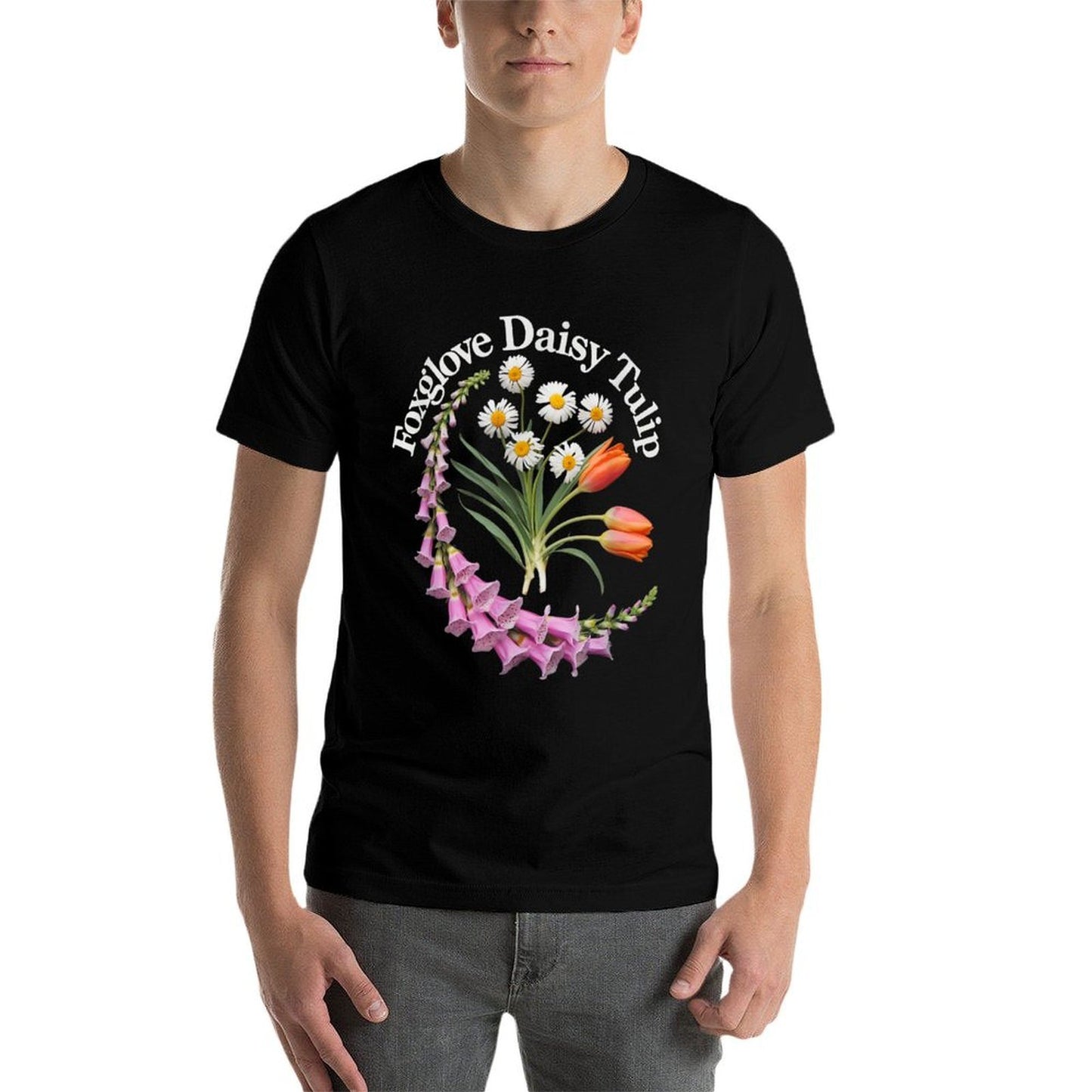 Foxglove Daisy Tulip Spring Bloom Botanical Artwork  Easy-care T-Shirt