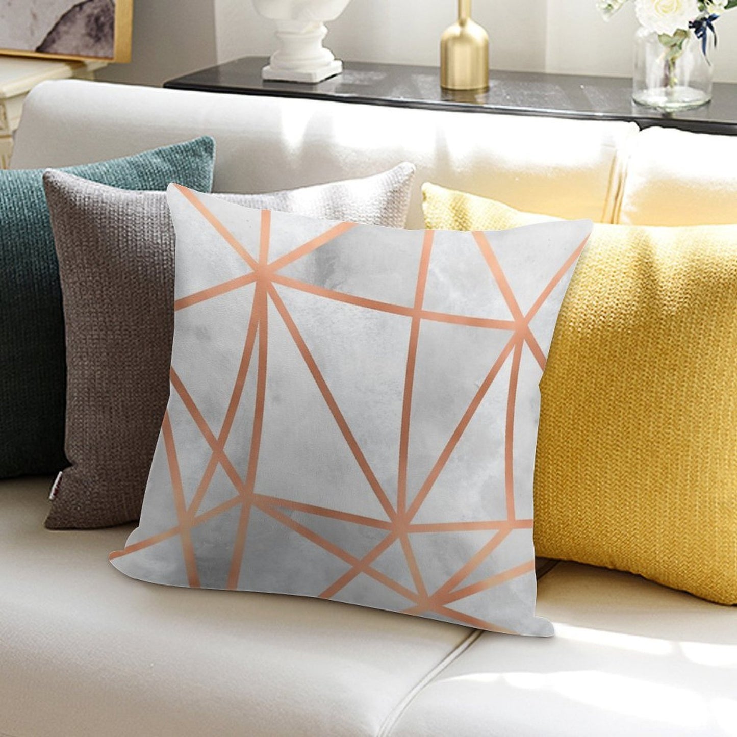 White & Copper Geo Soft Fade-Resistant Throw Pillow