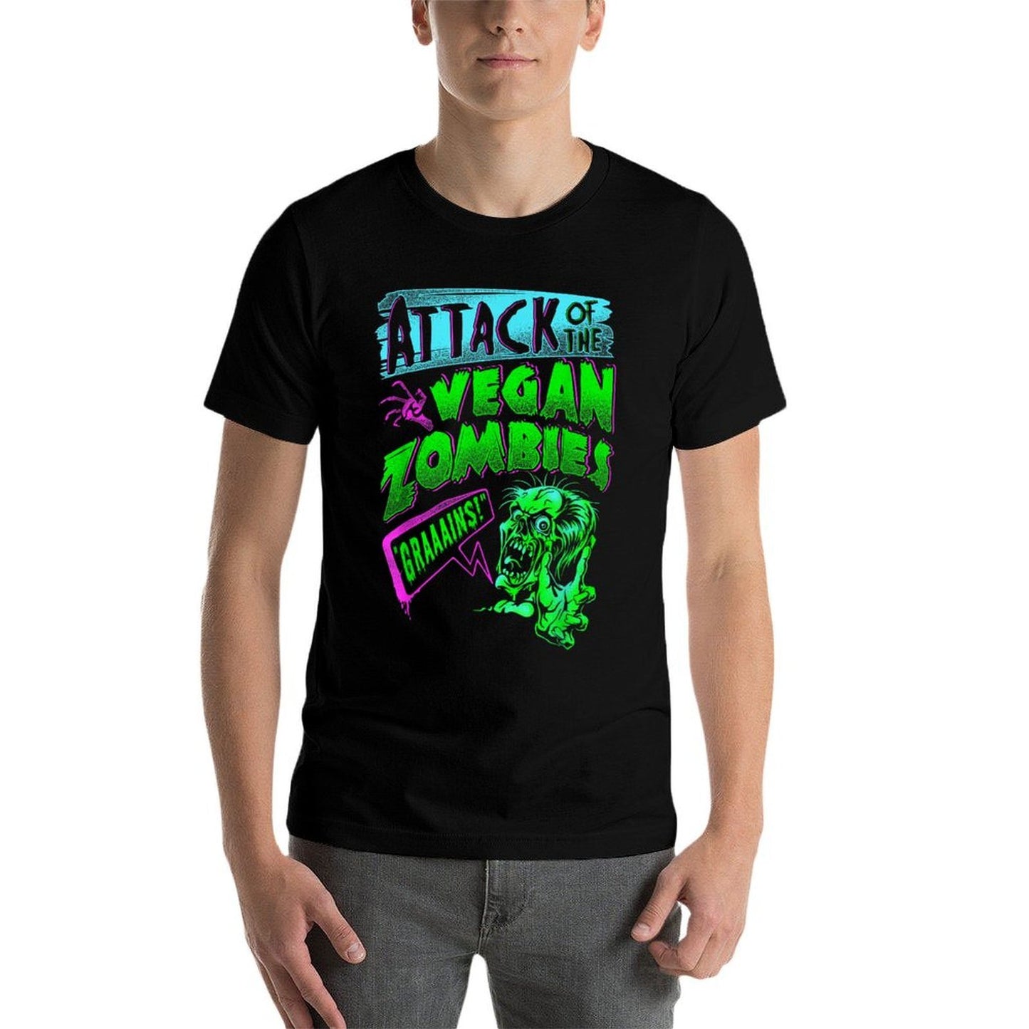 Attack of The Vegan Zombies Vegetarian Halloween  Rolled Sleeves T-Shirt