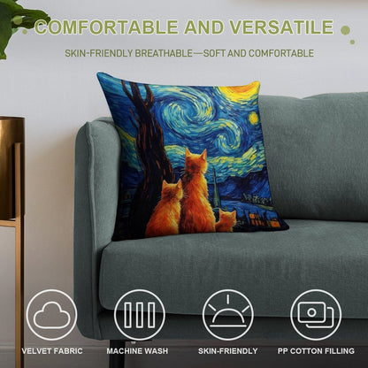 Cat Van Gogh Soft Anti-Pilling Throw Pillow