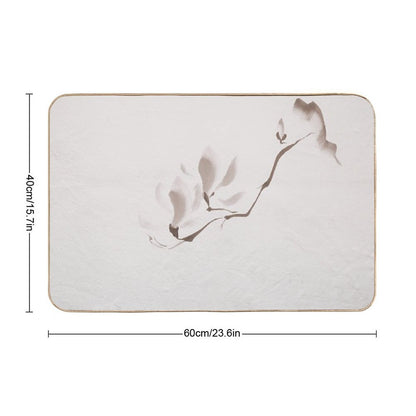 Elegant Magnolia Branch Japanese Zen Floral Illustration on Light Beige Background Art Print  Easy To Clean Bath Mat