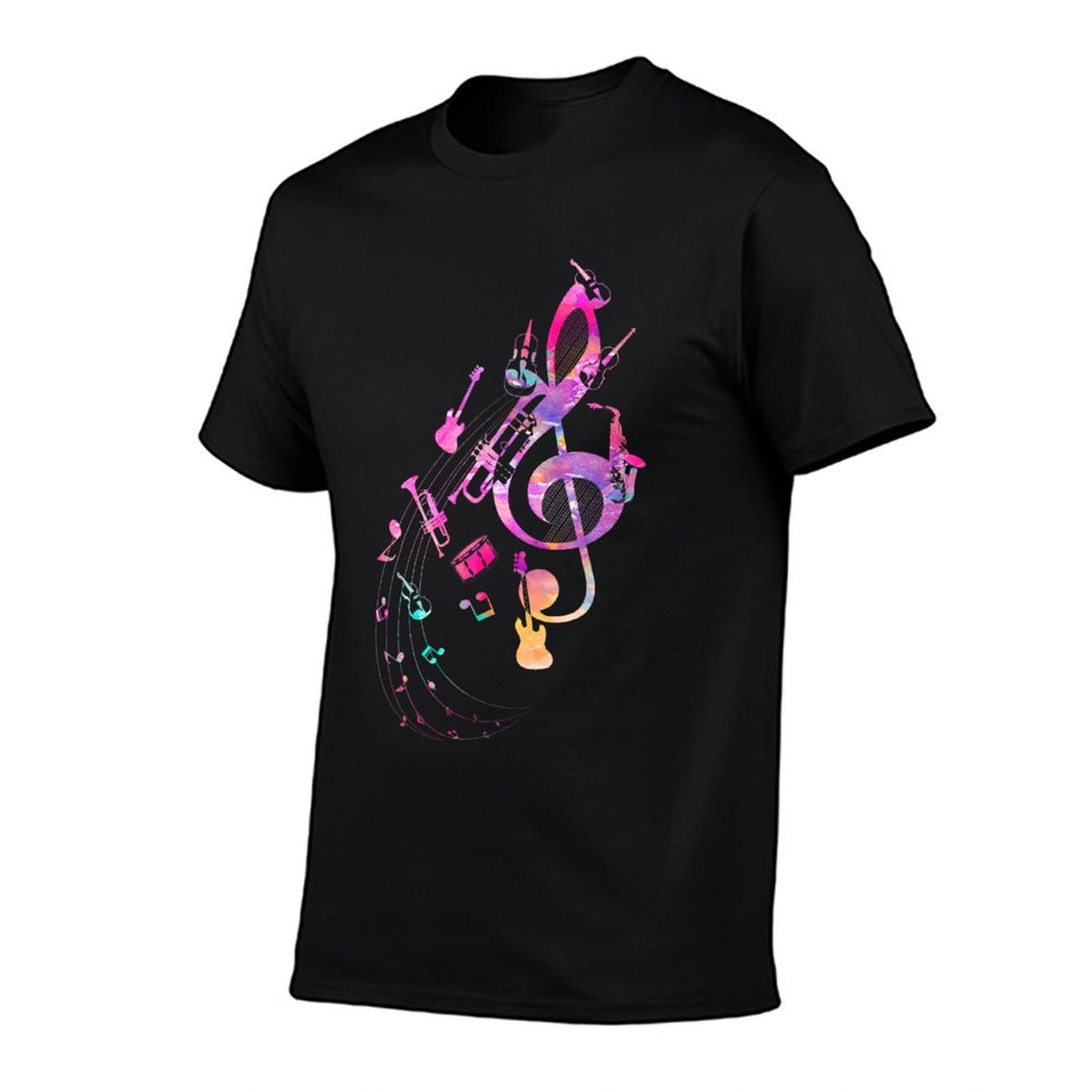 Musical Instrument Music Notes Musician Treble Clef  Oversized Silhouette T-Shirt
