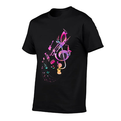 Musical Instrument Music Notes Musician Treble Clef  Oversized Silhouette T-Shirt