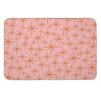 Twinkling Retro Atomic Starburst Pattern in Orange And Pink  Stain-Proof Bath Mat