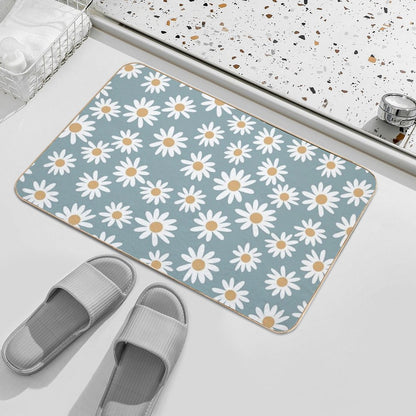 Blue Daisies - Daisy Pattern, Floral, Florals, Flower, Retro, Vintage, 70s, Camel, Brown, Rust, Earthy, Terracotta  Slip-Resistant Bath Mat