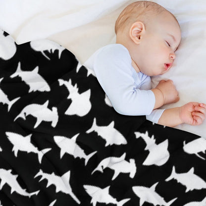 Sharks on Black Machine-washable Throw Blanket
