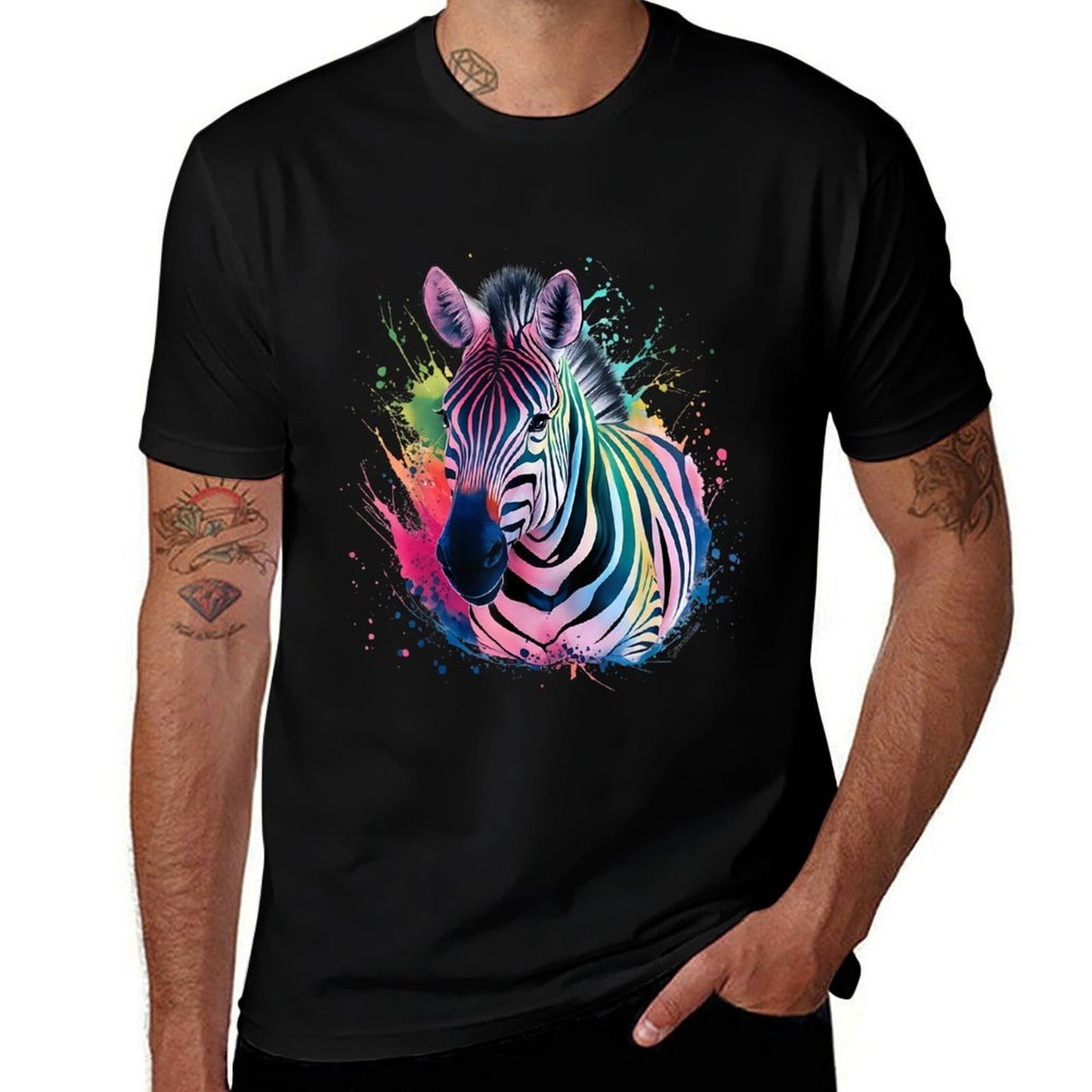 Zebra Men Woman Colorful Watercolor Zebra  Wrinkle-resistant T-Shirt
