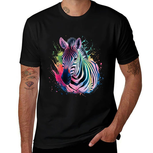 Zebra Men Woman Colorful Watercolor Zebra  Wrinkle-resistant T-Shirt