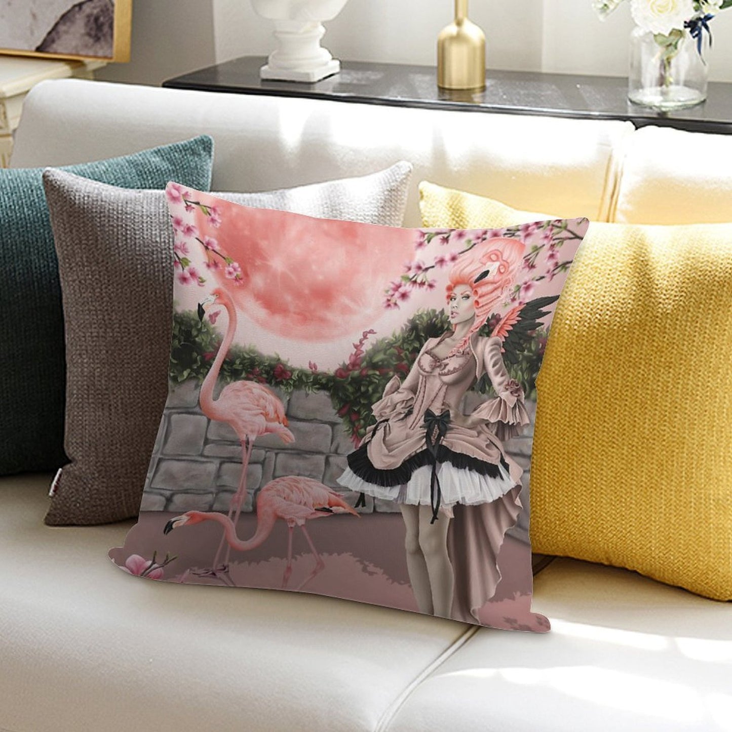 Flamingo Fairy - Pink Moon Soft Home Decor Throw Pillow