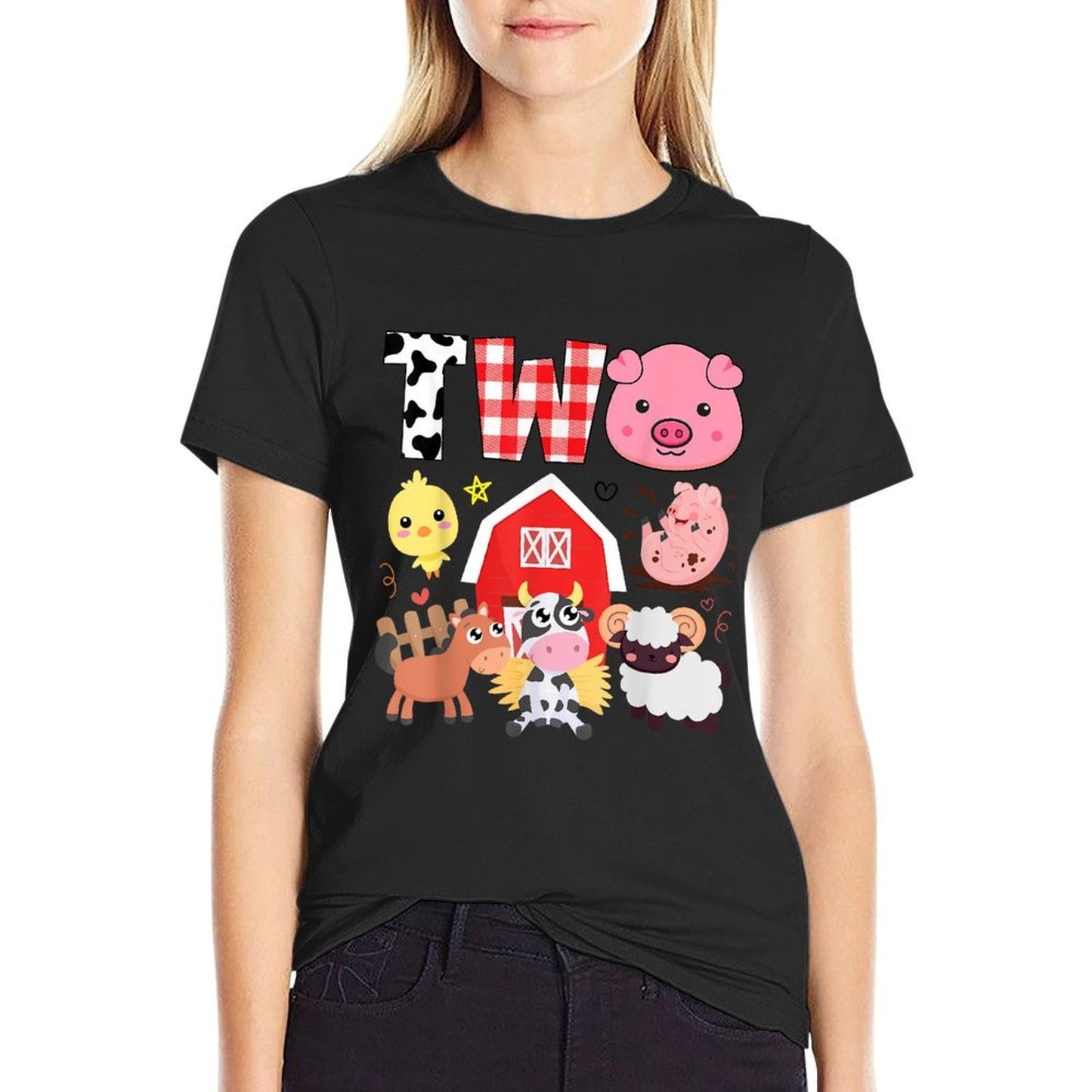 2nd Birthday Two Year Old Farm Theme Animals Birthday Party  Wrinkle-resistant T-Shirt