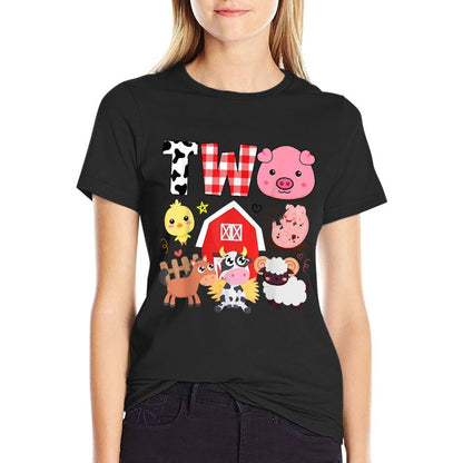 2nd Birthday Two Year Old Farm Theme Animals Birthday Party  Wrinkle-resistant T-Shirt