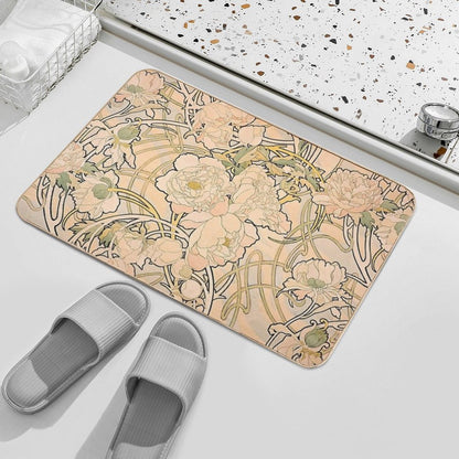 Alfonse Mucha Art Nouveau Peonies  Easy Maintenance Bath Mat