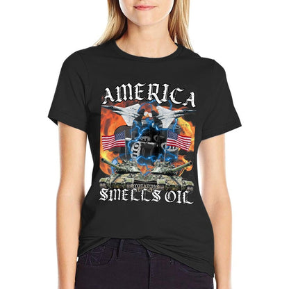 America Smells Oil Funny American Oil Meme Patriotic  Graphic-printed T-Shirt