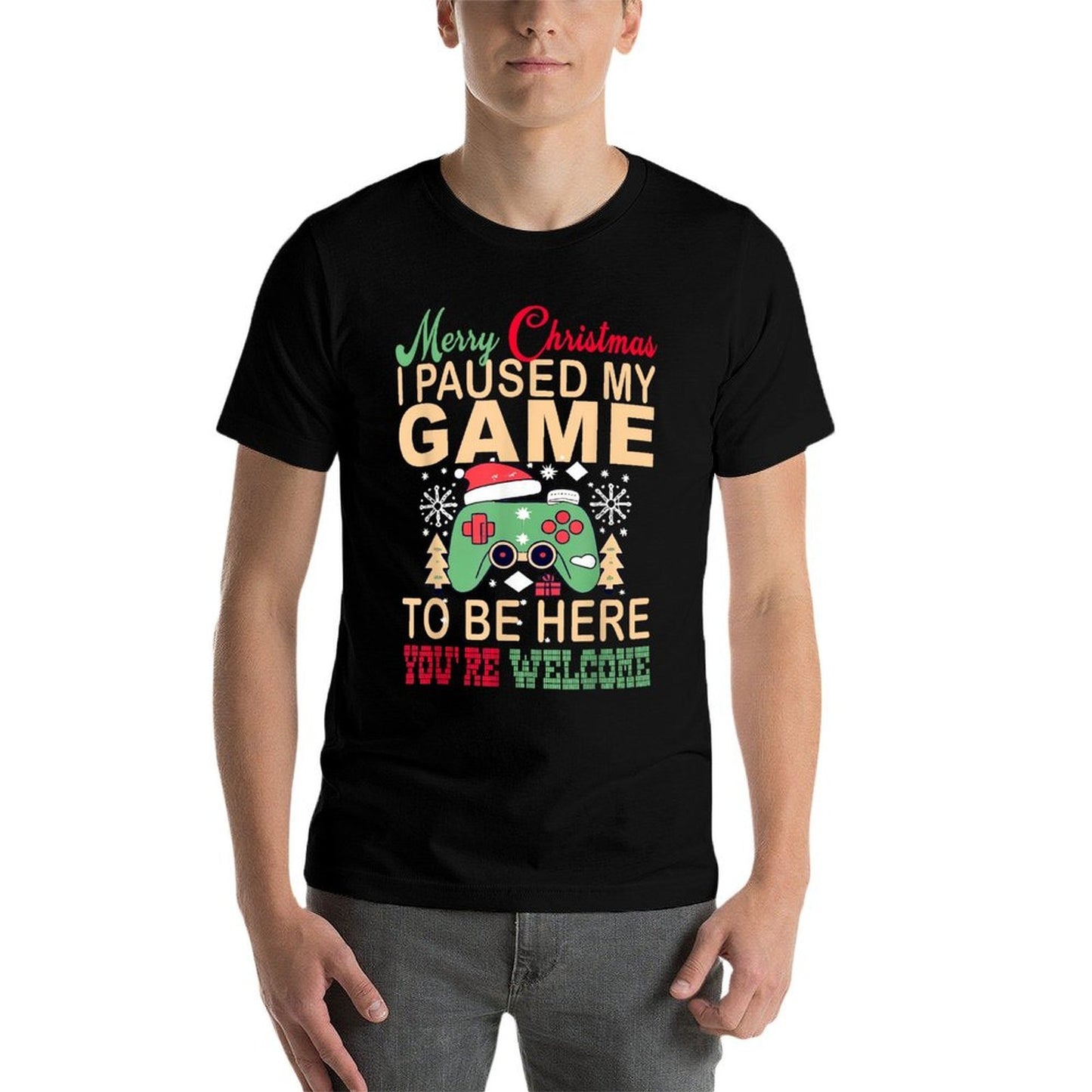 I Paused My Game to Be Here Christmas  Ribbed Collar T-Shirt