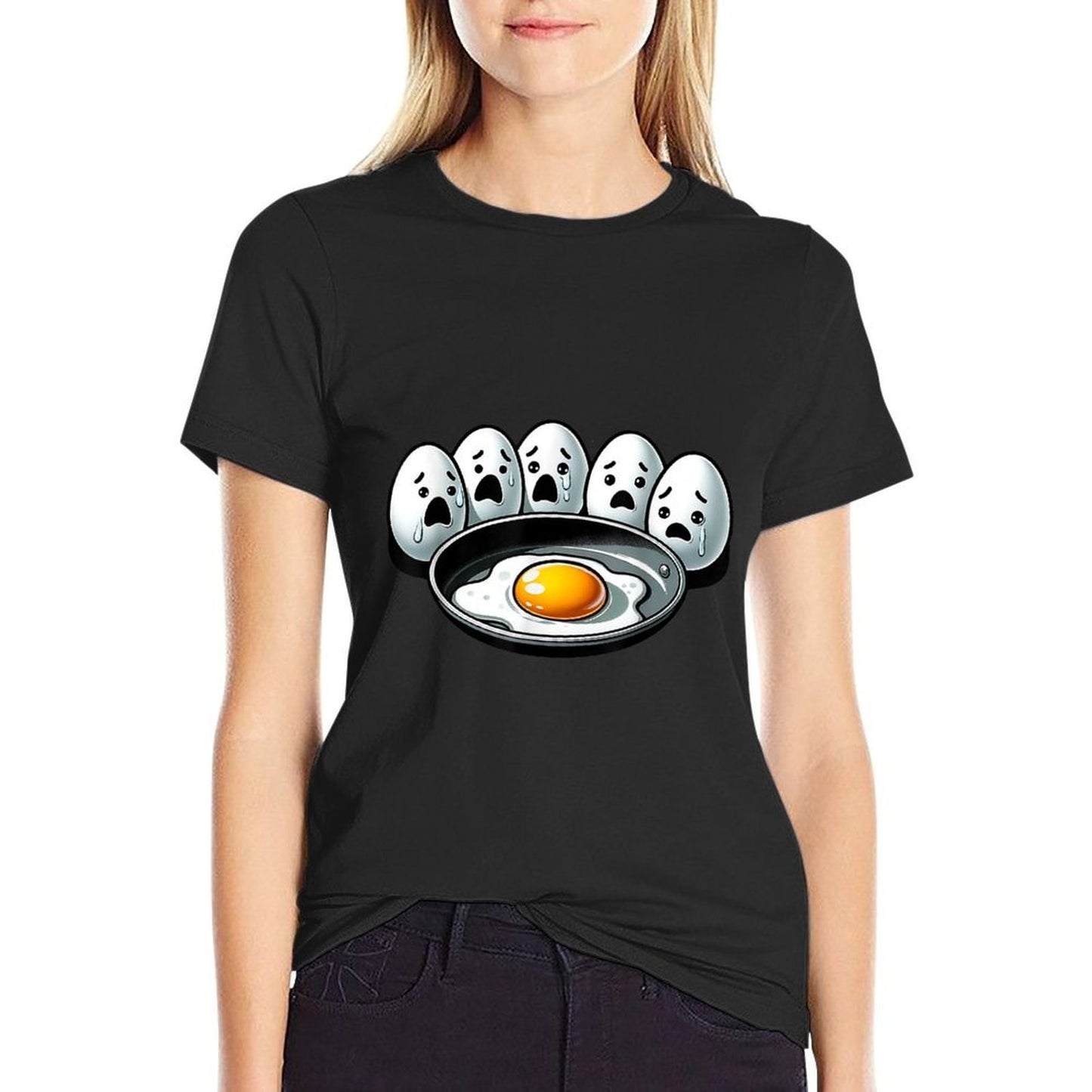 Witty Humor Quote Egg Memes Funny Egg Pun Cool Fried Egg, Small, Black  Ribbed Collar T-Shirt