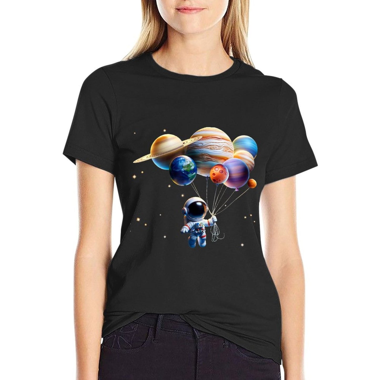 Funny Astronaut Planets Men Women Kids Astronomy Space  Oversized Silhouette T-Shirt