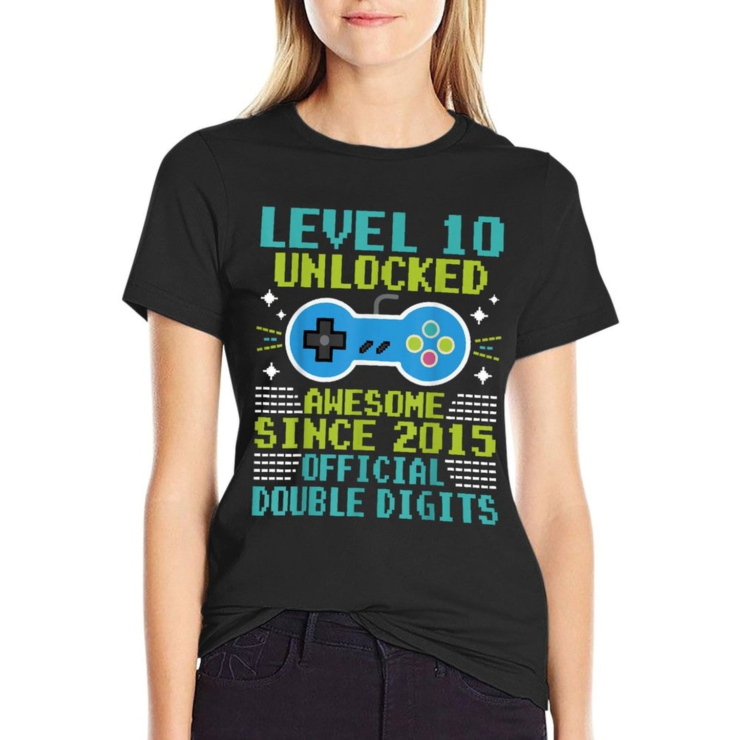 10th Birthday Boys Level 10 Unlocked Awesome Since 2015  Polyester Blend T-Shirt
