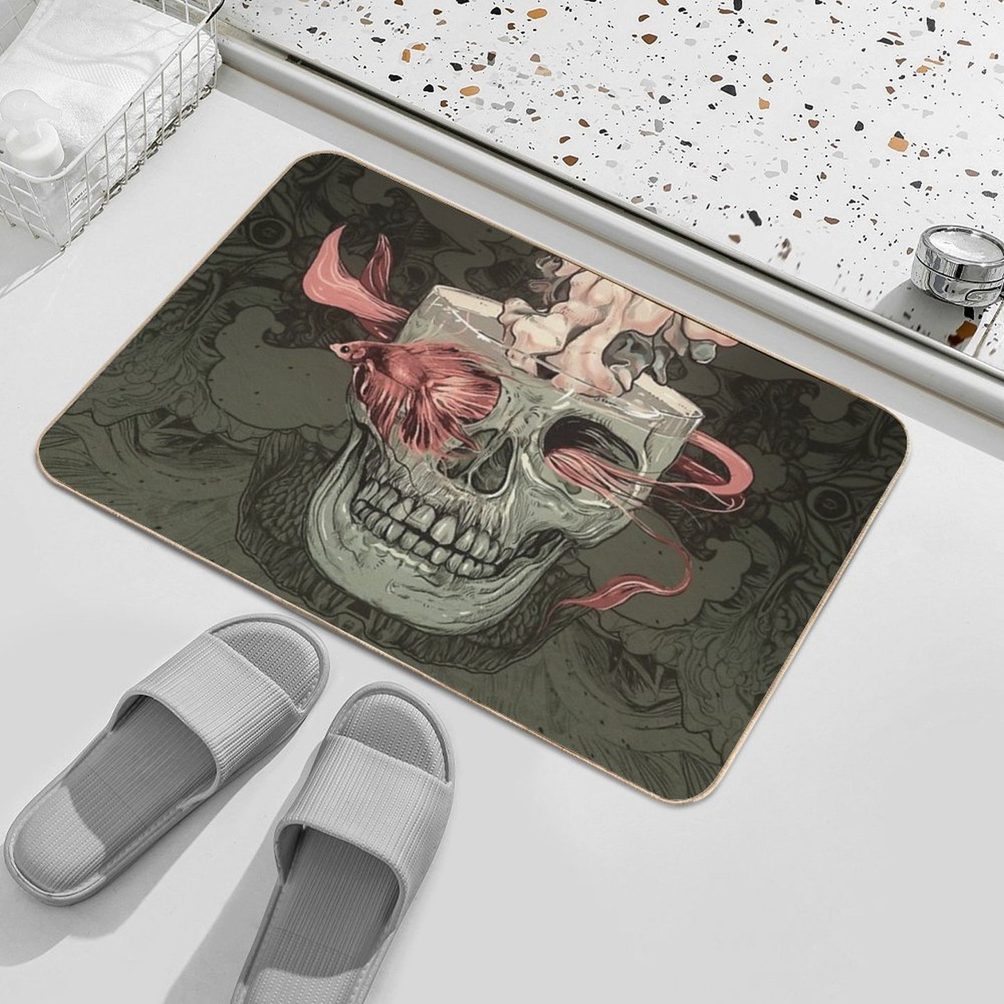 Skull And Red Fish  Dirt-Trapping Bath Mat