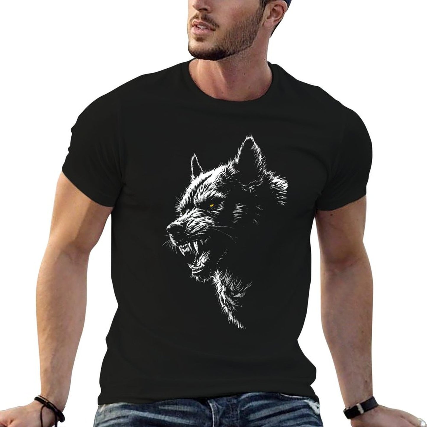 Wild Angry Stray Dog Streetwear  High-quality Stitching T-Shirt