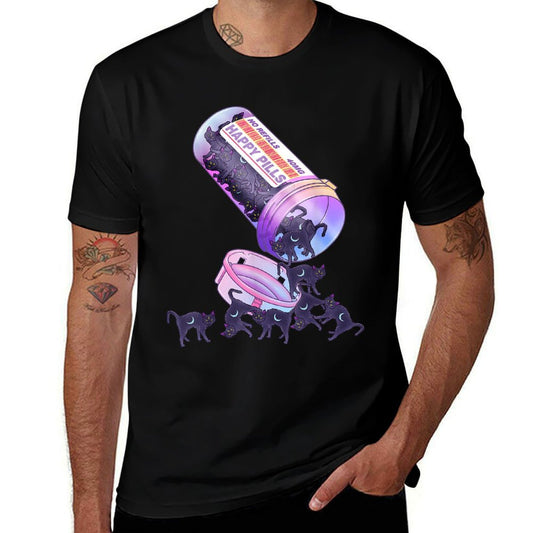 Happy Pills Pastel Goth Kawaii Yami Black Cat Otaku Women  Eco-friendly Material T-Shirt