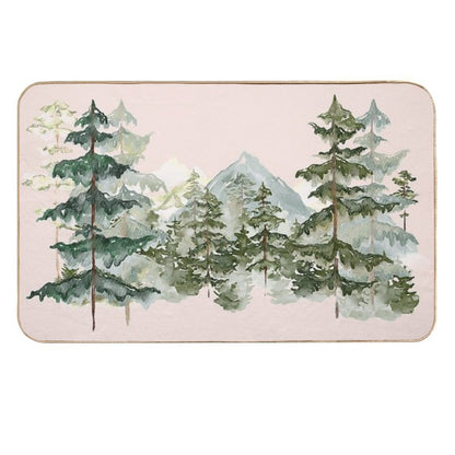 Watercolor Pine Forest And Mountain Aesthetic Graphic  Easy To Clean Bath Mat