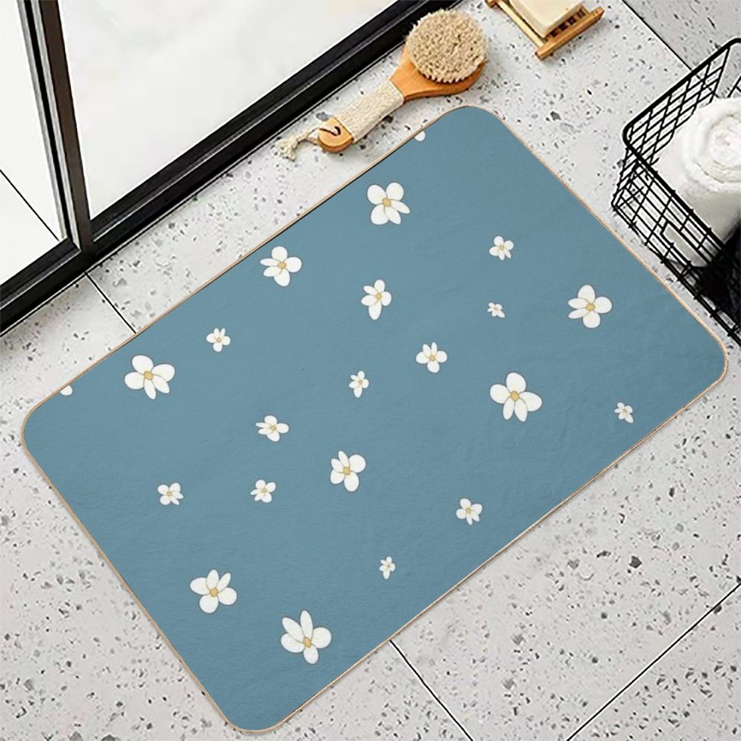 White Mini Flower Pattern L Accessories with Floral Pattern L Cute Flowers - Flower Design  Anti-Trip Bath Mat
