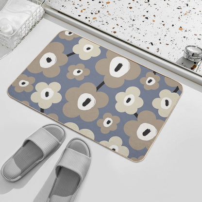 Unique Scandinavian Floral Pattern in Gray, Blue And Beige  Odorless Bath Mat