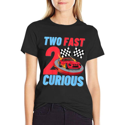 Two Fast 2 Curious Racing Car 2nd Birthday Party Boys Girls  Graphic-printed T-Shirt