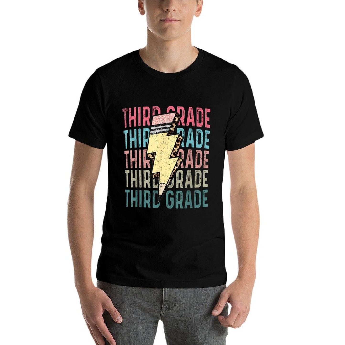Retro Third Grade Teacher Lightning Bolt Pencil Teacher Kids  Easy-care T-Shirt