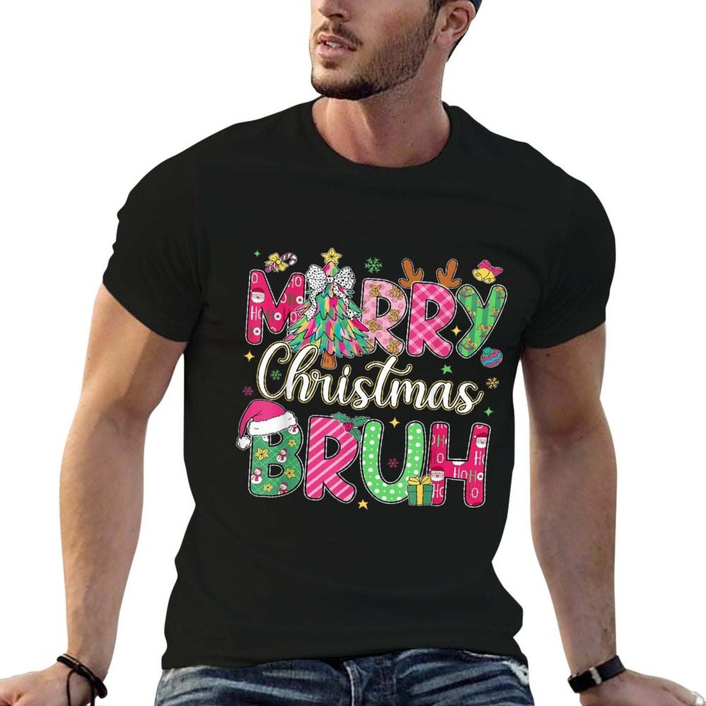 Bruh Christmas Kids Xmas Menn Boys Funny Christmas  Polyester Blend T-Shirt