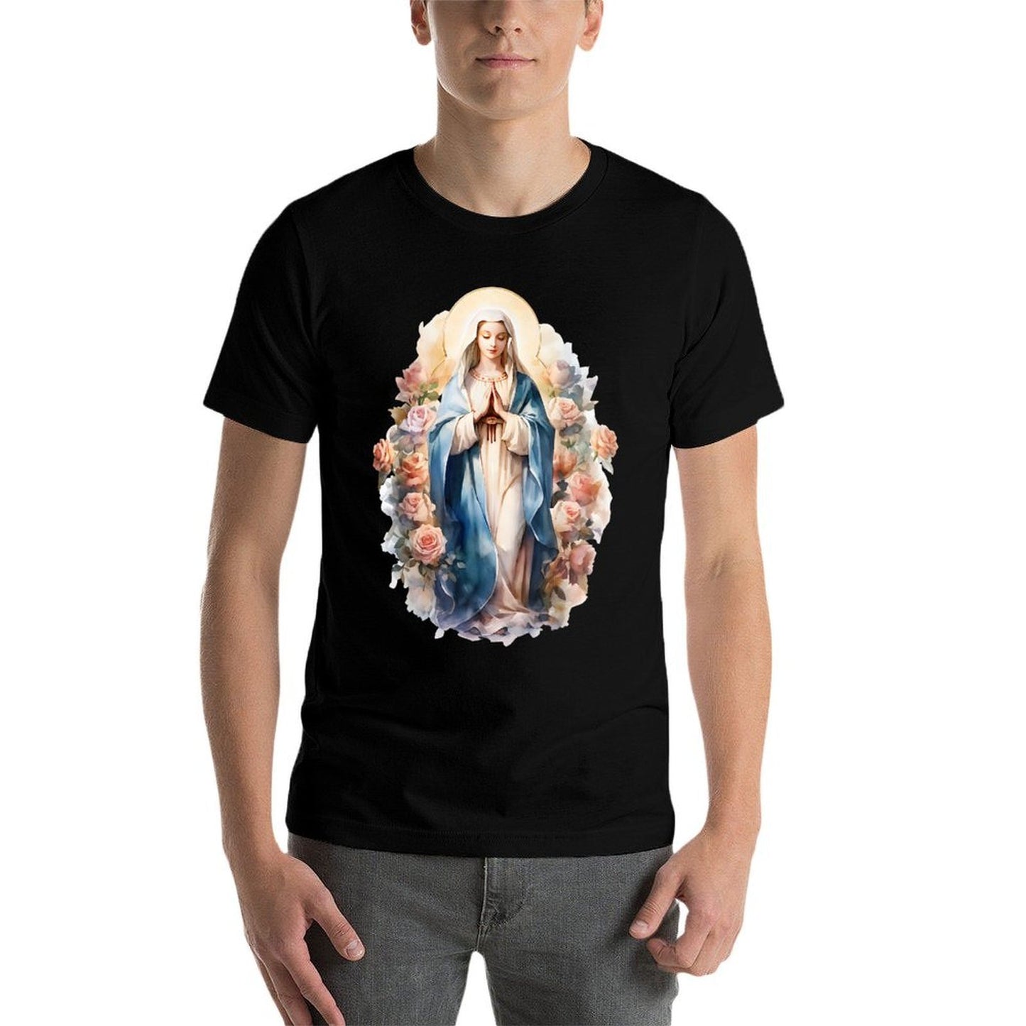 Blessed Mother Mary Mother of Jesus Roses Our Lady Catholic  Polyester Blend T-Shirt